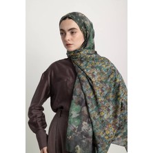 AYSHARA Menekşe Çiçek Desenli Çift Taraf Şal - Yeşil