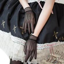 Fırsatkolik Siyah Renk Likralı File Eldiven Parmaklı Örgü Eldiven Yetişkin Boy