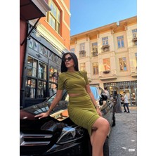 Serac Collection Kadın Bel Dekolteli Yanı Büzgü Detay Dalgıç Krep Kumaş Mini Elbise