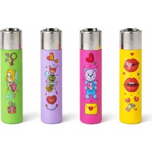 Kasai Micro Soft Çakmak 4’lü Set Renkli Desenli Gazlı Çakmak Hediyelik Karikatür Figürlü Ekonomik Paket