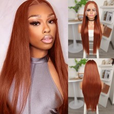 Indispensablely Koyu Bakır Ekstra Uzun Fiber Sen Düz Tül Peruk