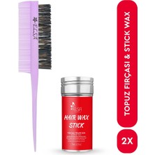 Elsa Hair Wax Stick 75 gr Paraben İçermeyen Şekillendirici Stick ve 2 Parça Topuz Fırçası Seti