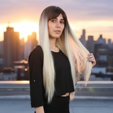 Colezium Fiber Sen Uzun Düz Kahküllü Peruk / Küllü Açık Kahve / Platin Ombreli