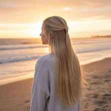 Colezium Fiber Sen Düz Yarım Ay + 2 Yan Çıt Çıt / Kumral Beyaz Platin Röfleli