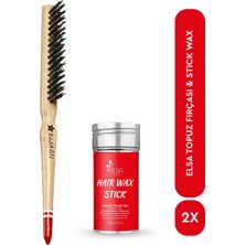 Elsa Hair Wax Stick 75 gr Tüm Saçlar İçin Paraben İçermeyen Şekillendirici ve Topuz Fırçası Seti
