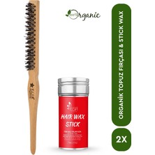 Elsa Professional Hair Wax Stick 75GR - Saç Sabitleyici ve Organik Topuz Fırçası 2'li Set