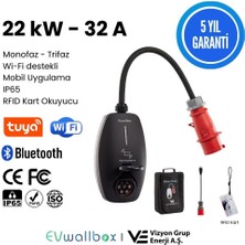 EVwallbox 22KW V3 Türkçe Mobil Uygulama 5 Yıl Garanti Taşınabilir Elektrikli Araç Şarj Cihazı (TAŞIMA ÇANTASI ve 220V DÖNÜŞTÜRÜCÜ PRİZ HEDİYE)