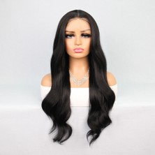 Colezium Siyah Uzun Hafif Dalgalı Fiber Sen Tül Peruk