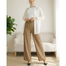 Moda Morfo Beli Lastikli Bağcık Detaylı Bol Paça Sofya Keten Pantolon  -Tarçın