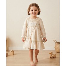 Asyaden Baby Kız Çocuk Yakası Nakışlı Şık Bayramlık Müslin Elbise