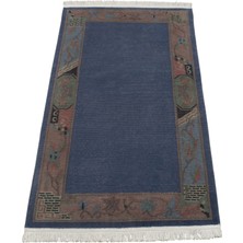 Zehra Abla Halı Vintage El Dokuma Tek Renk Mavi Eskitme Himalayalar Yün Halı 7019