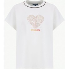 Discovery Expedition D6SL-TST3525 Kırık Beyaz Bisiklet Yaka Relaxed Düz Kadın T-Shirt