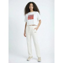 Discovery Expedition D6SL-TST3513 Beyaz Bisiklet Yaka Relaxed Baskılı Kadın T-Shirt