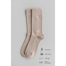 Allunique Erkek Bej Doğal Merino Yünlü Ince Dikişsiz Soket Çorap