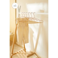 Ocean Home Textile 6'lı Ahşap Destekli Mat Pudra Pembe Kauçuk Kaplamalı Metal Çocuk Giysi Askısı, Elbise Askısı 18x32x0.3 cm