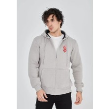 Barış Beauty Unisex Baskılı Tam Fermuarlı Kapşonlu Sweatshirt - Boyalı Gri