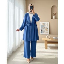 Modamorfo Tünel Bağcıklı Ayrobin Kimono Takım -Indigo