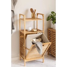 Derin Stok 2 Organizer Raflı Ahşap Bambu Çek-Aç Kirli Sepeti