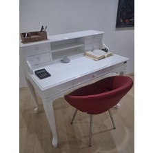 Bengi Ankara Mobilya Çalışma Masa Sandalye 90658 Model Parlak Beyaz Lake Boyalı Masa Tombik Sandalye Suni Deri