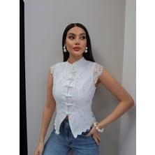 Esra Helvacı Ilmek Düğmeli Dantel Bluz