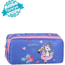 GENC DIJITAL BASKI Waddell Lisanslı Turkuaz-Pembe Unicorn Desenli Çift Gözlü Kalemlik Çantası