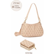 Newish Polo Kadın Omuz Çantası ve Cüzdan Seti 2’li – Monogram Desenli, Fermuarlı Cüzdanlı - NEWPOLO395