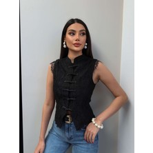 Esra Helvacı Ilmek Düğmeli Dantel Bluz