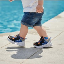 Wisco 018 Siyah-Mavi Cırtlı Işıklı Bebe Erkek Çocuk Spor Ayakkabı