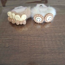 Peluş Figürlü Çocuk Saç Tokası Seti - Tavşanlı ve Gülen Yüzlü Lastik Toka
