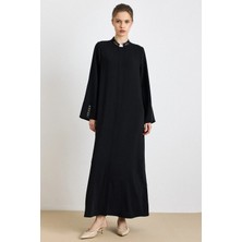 Olcay Yakası ve Kolları Taş Süslemeli Büyük Beden Ferace SİYAH 6845