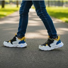 Wisco 018P Siyah-Beyaz-Sarı Cırtlı Erkek Çocuk Spor Ayakkabı