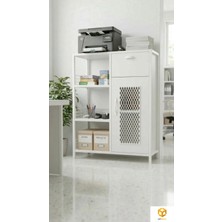 Ayz Rex Raflı Çekmeceli Dolaplı Ofis Dolabı Yazıcı Masası Pikap Sehpası Yazıcı Dolabı Beyaz- Beyaz