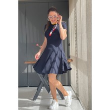 Qimya Butik Buketli Kadın Bisiklet Yaka Eteği Volanlı Kısa Kollu Örme Kısa Elbise