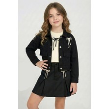 Dmb Kids Kız Çocuk Arka Fiyonk Nakışlı Keten Ceket  DMB-9070