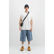 Vamos Oversize Kolsuz Basic Tişört Ekru