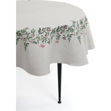 Decocenter Gri Kokina Detaylı Yuvarlak Yılbaşı Masa Örtüsü