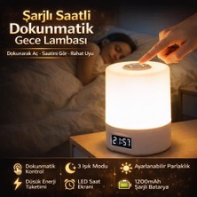 Coofbe Parlaklık Ayarlı Şarjlı Saatli Masa Lambası Gece Lambası LED Göz Korumalı Masaüstü Saat Gece Lambası