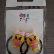 2'li Fiyonklu Ördek Figürlü Çocuk Saç Tokası Seti - Neşeli Lastik Toka