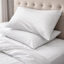 Clasy %100 Pamuk Saten 2 Adet Yastık Kılıfı Çizgili Desenli Beyaz