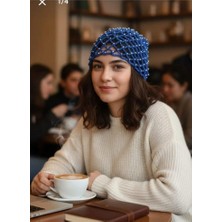 Mrey El Yapımı File Örgü Boncuklu Yazlık Şapka - Kadın File Bere – File Şapka - Tığ Işi, Mavi, Kadın