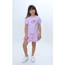 Toontoy Kız Çocuk 2'li Garni Baskılı Şortlu Etekli Takım