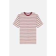 Reflect Studio Çizgili Heavyweight T-Shirt - Kırmızı / Ekru