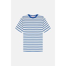 Reflect Studio Çizgili Heavyweight T-Shirt - Mavi / Ekru