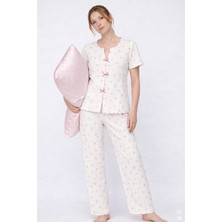 Koza İç Giyim Kadın Kısa Kollu Fiyonklu Fitilli Pijama Takımı