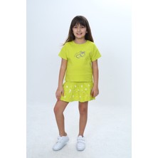 Toontoy Kız Çocuk 2'li Garni Baskılı Şortlu Etekli Takım