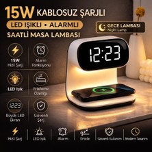 Coofbe 3ın1 15W Kablosuz Masaüstü Şarj Standı - Alarmlı Dijital Masa Saati- Ayarlanabilir Gece Lambası