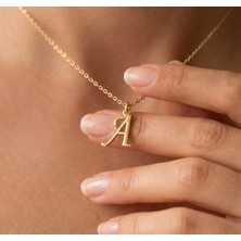 Ashak Accessories Kadın 925 Ayar Gümüş Zincirli A Harfi Classic Baş Harfli Harf Alfabe İsim Kolye