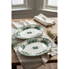 Kütahya Home Green Romance 2'li 25 cm Desenli Porselen Kayık Salata Takımı – Şık Sofra Seti Mavi Vintage