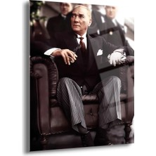 Shiny Art Atatürk Portre Cam Tablo – Modern Siyah Beyaz Duvar Dekoru - ATA026