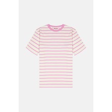 Reflect Studio Çizgili Heavyweight T-Shirt - Pembe / Ekru